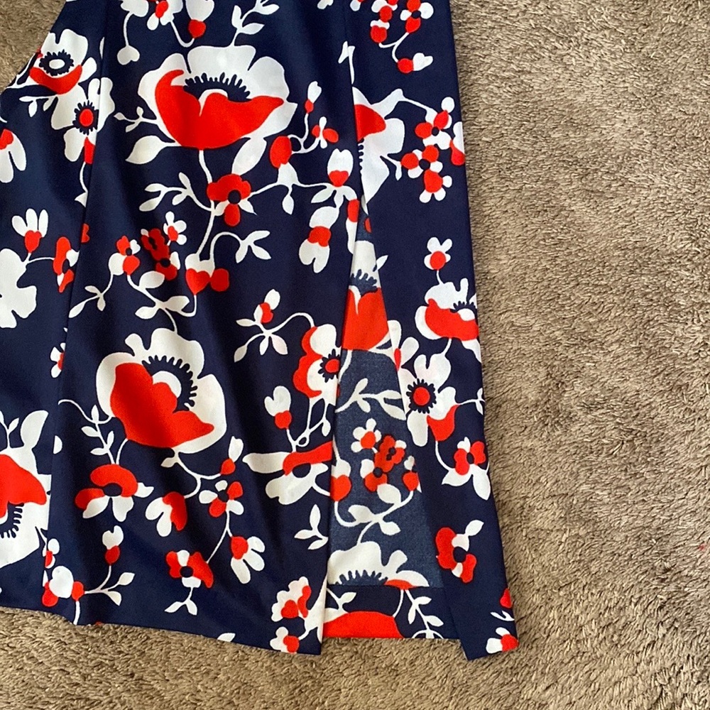 VTG 60’s Red White Navy Blue Floral Print Hawaiian Maxi Dress - Picture 7 of 16